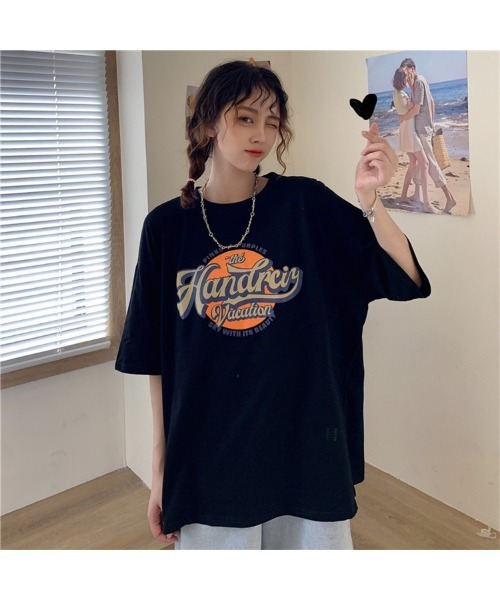 DEVICE（デバイス）の「ビッグシルエット サークル カレッジロゴ 韓国 ストリート y2k 古着風 プリント 半袖 Tシャツ（Tシャツ/カットソー・レディース・ホワイト/ブラック・FREE）」の19枚目の写真