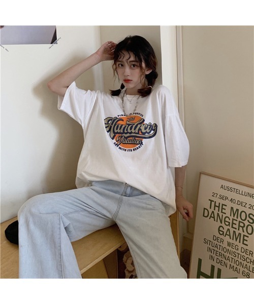 DEVICE（デバイス）の「ビッグシルエット サークル カレッジロゴ 韓国 ストリート y2k 古着風 プリント 半袖 Tシャツ（Tシャツ/カットソー・レディース・ホワイト/ブラック・FREE）」の20枚目の写真