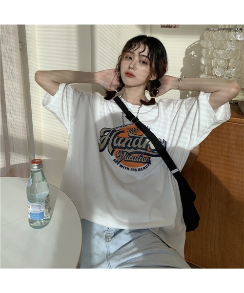 DEVICE（デバイス）の「ビッグシルエット サークル カレッジロゴ 韓国 ストリート y2k 古着風 プリント 半袖 Tシャツ（Tシャツ/カットソー・レディース・ホワイト/ブラック・FREE）」の14枚目の写真