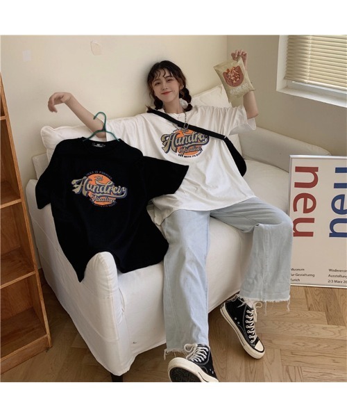 DEVICE（デバイス）の「ビッグシルエット サークル カレッジロゴ 韓国 ストリート y2k 古着風 プリント 半袖 Tシャツ（Tシャツ/カットソー・レディース・ホワイト/ブラック・FREE）」の17枚目の写真