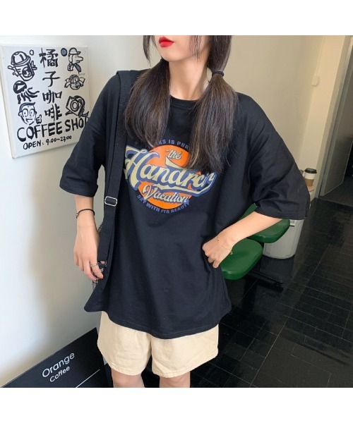 韓国 ストリート Tシャツ ロゴ プリント DEVICE tシャツ ビッグシルエット サークル カレッジロゴ 韓国