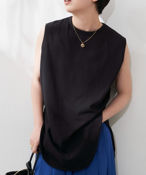 Aunt Marie's(アントマリーズ)の「裾ラウンドスリットノースリーブTシャツ / カットソー(Tシャツ/カットソー・レディース・ホワイト/ブラック/ネイビー・FREE)」の3枚目の写真