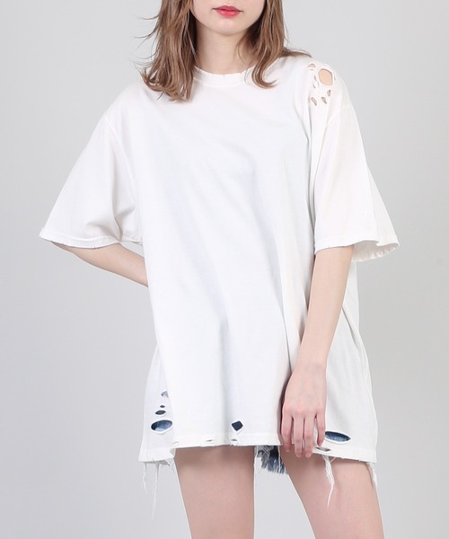 PUNYUS（プニュズ）の「クラッシュＴシャツ（Tシャツ/カットソー・レディース・ホワイト/ブラック/グリーン・3/4）」の2枚目の写真