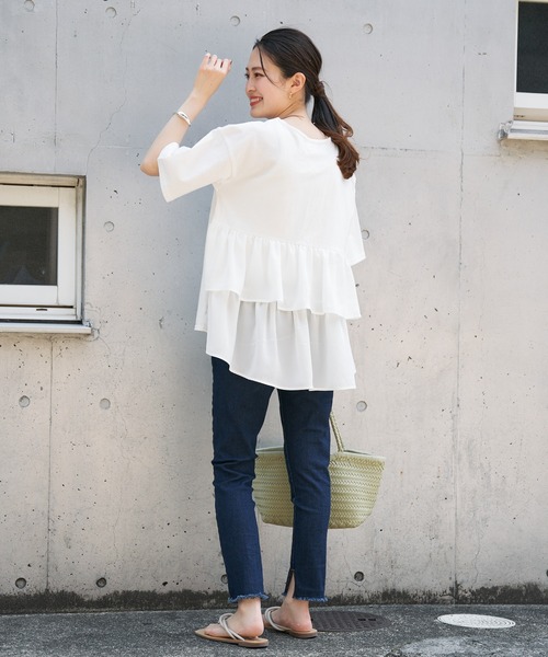 CIAOPANIC TYPY（チャオパニックティピー）の「ひんやり裾フリンジデニムレギパン（デニムパンツ・レディース・ブラック/サックスブルー/ネイビー・SMALL/MEDIUM/LARGE/X-LARGE）」の13枚目の写真