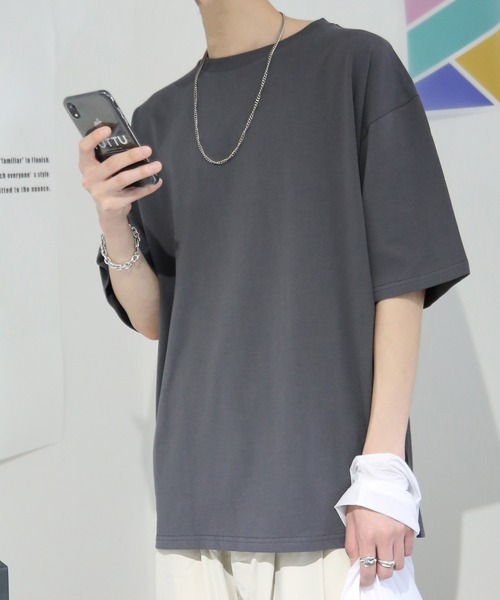 TUTTU（トゥトゥ）の「ベーシック ルーズシルエット無地Tシャツ（Tシャツ/カットソー・メンズ・ホワイト/ベージュ/アイボリー/スカイブルー/ブラック/チャコール/グレイッシュベージュ/ミント・M/L）」の4枚目の写真