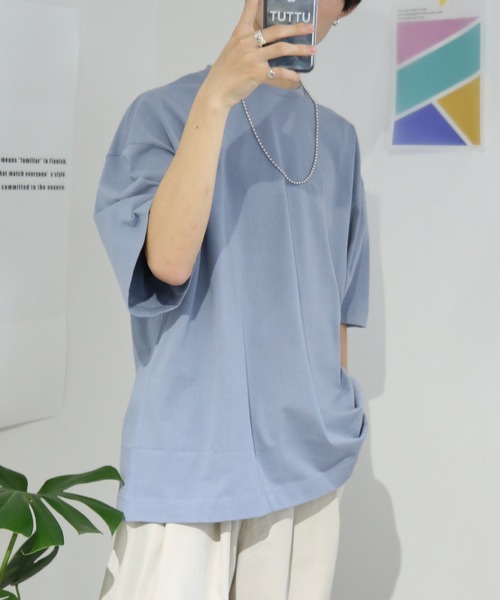 TUTTU（トゥトゥ）の「ベーシック ルーズシルエット無地Tシャツ（Tシャツ/カットソー・メンズ・ホワイト/ベージュ/アイボリー/スカイブルー/ブラック/チャコール/グレイッシュベージュ/ミント・M/L）」の8枚目の写真