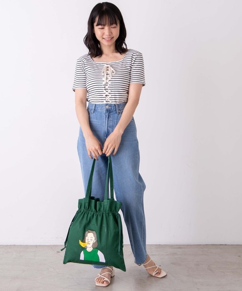 WEGO GRAPHICS(ウィゴーグラフィックス)の「∴WEGO/mokaコラボ巾着トート(トートバッグ・メンズ・ホワイト/グリーン・FREE)」の10枚目の写真