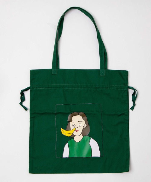 WEGO GRAPHICS(ウィゴーグラフィックス)の「∴WEGO/mokaコラボ巾着トート(トートバッグ・メンズ・ホワイト/グリーン・FREE)」の12枚目の写真