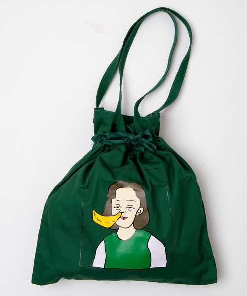 WEGO GRAPHICS(ウィゴーグラフィックス)の「∴WEGO/mokaコラボ巾着トート(トートバッグ・メンズ・ホワイト/グリーン・FREE)」の14枚目の写真