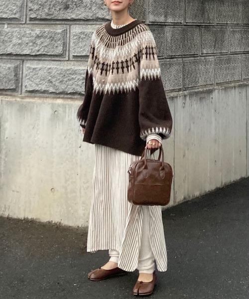 CORNERS(コーナーズ)の「CORNERS by KR ノルディックニット(ニット/セーター・レディース・ブラック/ブラウン/アイボリー/グレイッシュベージュ・L/M)」の4枚目の写真