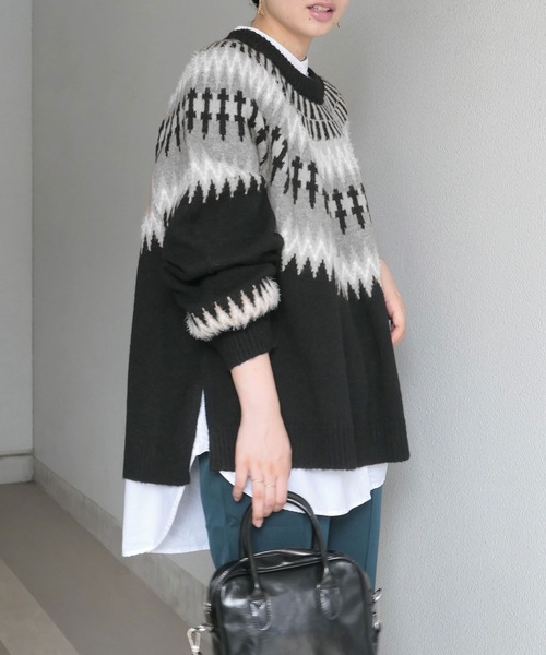 CORNERS(コーナーズ)の「CORNERS by KR ノルディックニット(ニット/セーター・レディース・ブラック/ブラウン/アイボリー/グレイッシュベージュ・L/M)」の21枚目の写真