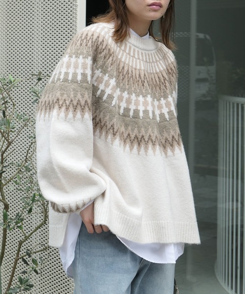 CORNERS(コーナーズ)の「CORNERS by KR ノルディックニット(ニット/セーター・レディース・ブラック/ブラウン/アイボリー/グレイッシュベージュ・L/M)」の18枚目の写真