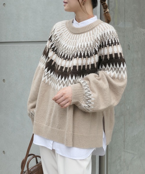 CORNERS(コーナーズ)の「CORNERS by KR ノルディックニット(ニット/セーター・レディース・ブラック/ブラウン/アイボリー/グレイッシュベージュ・L/M)」の7枚目の写真