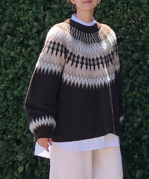 CORNERS(コーナーズ)の「CORNERS by KR ノルディックニット(ニット/セーター・レディース・ブラック/ブラウン/アイボリー/グレイッシュベージュ・L/M)」の19枚目の写真