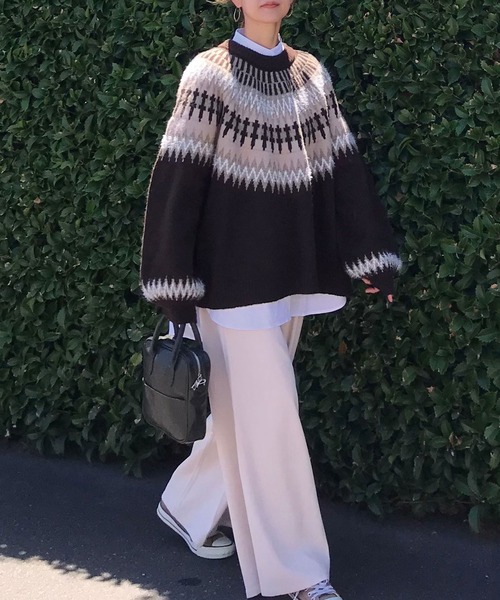 CORNERS(コーナーズ)の「CORNERS by KR ノルディックニット(ニット/セーター・レディース・ブラック/ブラウン/アイボリー/グレイッシュベージュ・L/M)」の16枚目の写真