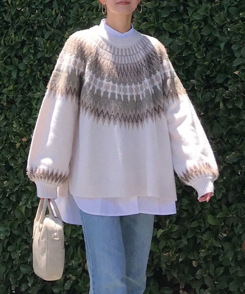 CORNERS(コーナーズ)の「CORNERS by KR ノルディックニット(ニット/セーター・レディース・ブラック/ブラウン/アイボリー/グレイッシュベージュ・L/M)」の8枚目の写真