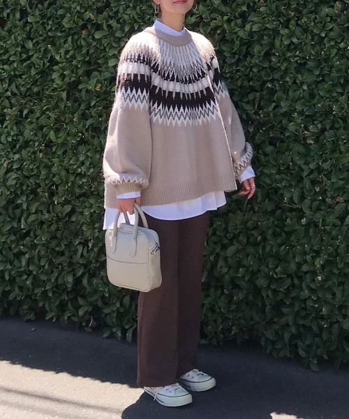 CORNERS(コーナーズ)の「CORNERS by KR ノルディックニット(ニット/セーター・レディース・ブラック/ブラウン/アイボリー/グレイッシュベージュ・L/M)」の10枚目の写真