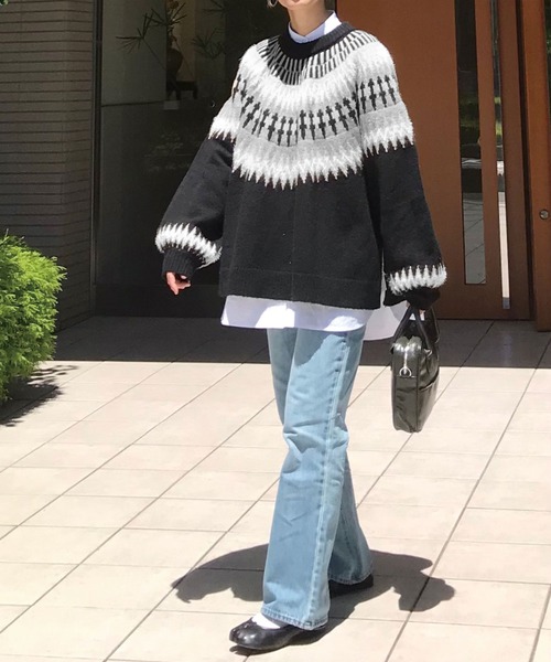 CORNERS(コーナーズ)の「CORNERS by KR ノルディックニット(ニット/セーター・レディース・ブラック/ブラウン/アイボリー/グレイッシュベージュ・L/M)」の12枚目の写真