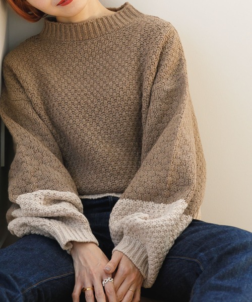 SLURR（スラ―）の「配色カノコ編みニット（再生ポリエステル）（ニット/セーター・レディース・ベージュ/オフホワイト/その他8・FREE）」の3枚目の写真