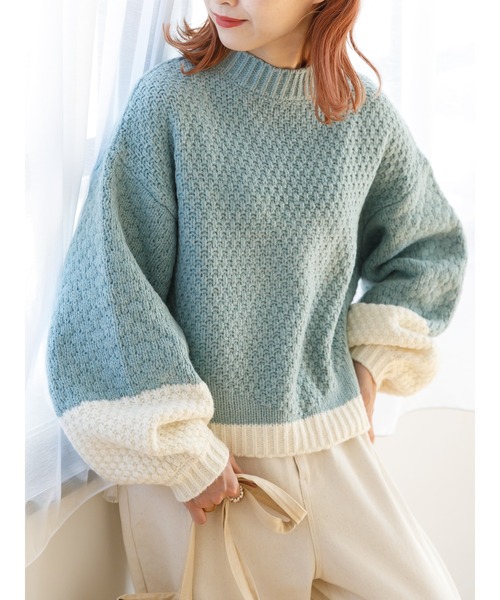 SLURR（スラ―）の「配色カノコ編みニット（再生ポリエステル）（ニット/セーター・レディース・ベージュ/オフホワイト/その他8・FREE）」の11枚目の写真