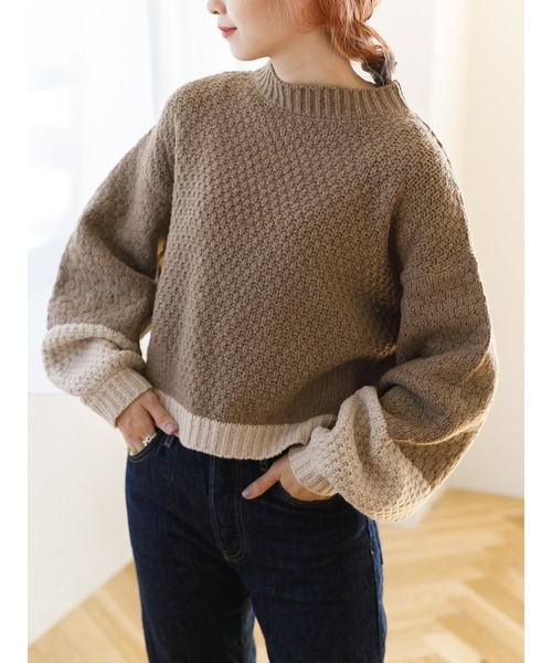 SLURR（スラ―）の「配色カノコ編みニット（再生ポリエステル）（ニット/セーター・レディース・ベージュ/オフホワイト/その他8・FREE）」の4枚目の写真