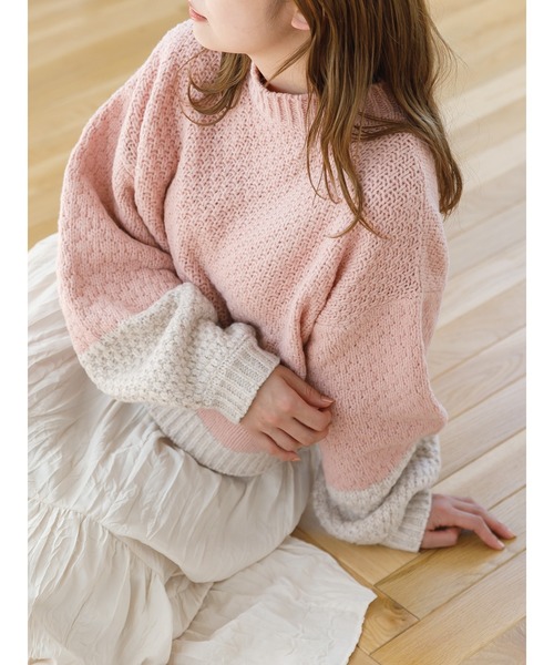 SLURR（スラ―）の「配色カノコ編みニット（再生ポリエステル）（ニット/セーター・レディース・ベージュ/オフホワイト/その他8・FREE）」の15枚目の写真