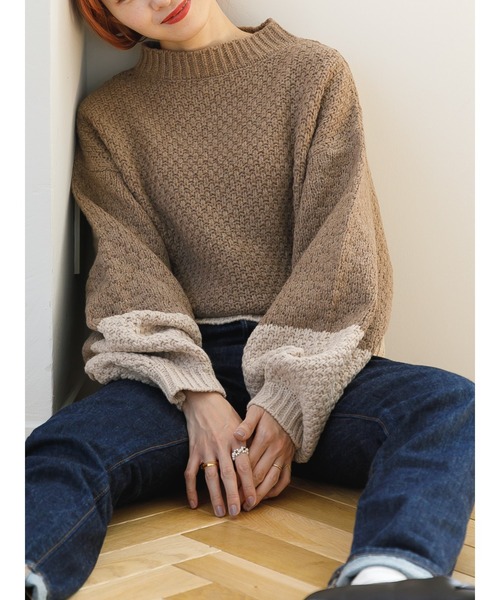 SLURR（スラ―）の「配色カノコ編みニット（再生ポリエステル）（ニット/セーター・レディース・ベージュ/オフホワイト/その他8・FREE）」の5枚目の写真