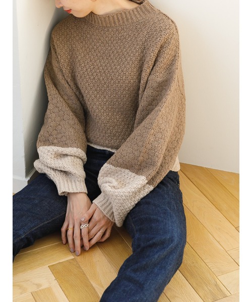 SLURR（スラ―）の「配色カノコ編みニット（再生ポリエステル）（ニット/セーター・レディース・ベージュ/オフホワイト/その他8・FREE）」の6枚目の写真