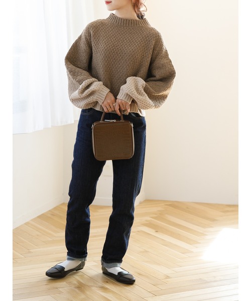 SLURR（スラ―）の「配色カノコ編みニット（再生ポリエステル）（ニット/セーター・レディース・ベージュ/オフホワイト/その他8・FREE）」の7枚目の写真