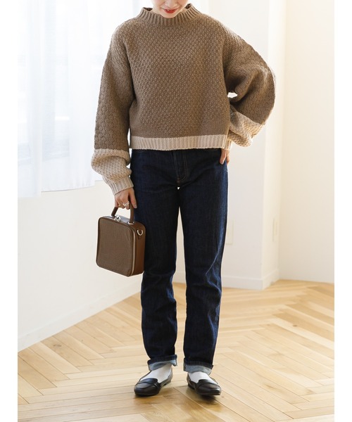 SLURR（スラ―）の「配色カノコ編みニット（再生ポリエステル）（ニット/セーター・レディース・ベージュ/オフホワイト/その他8・FREE）」の8枚目の写真