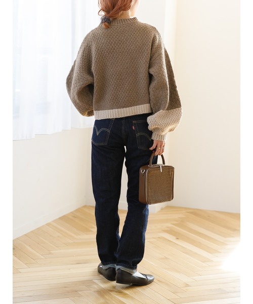 SLURR（スラ―）の「配色カノコ編みニット（再生ポリエステル）（ニット/セーター・レディース・ベージュ/オフホワイト/その他8・FREE）」の9枚目の写真