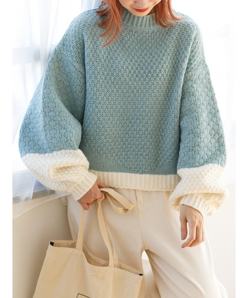 SLURR（スラ―）の「配色カノコ編みニット（再生ポリエステル）（ニット/セーター・レディース・ベージュ/オフホワイト/その他8・FREE）」の10枚目の写真