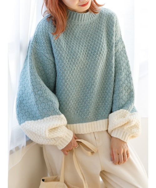 SLURR（スラ―）の「配色カノコ編みニット（再生ポリエステル）（ニット/セーター・レディース・ベージュ/オフホワイト/その他8・FREE）」の12枚目の写真