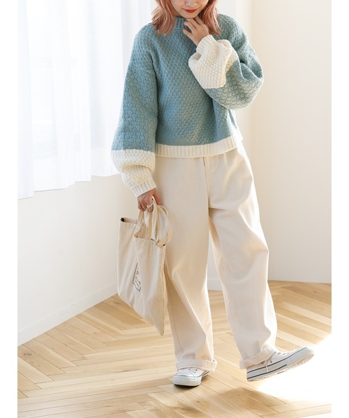 SLURR（スラ―）の「配色カノコ編みニット（再生ポリエステル）（ニット/セーター・レディース・ベージュ/オフホワイト/その他8・FREE）」の14枚目の写真