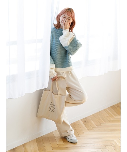 SLURR（スラ―）の「配色カノコ編みニット（再生ポリエステル）（ニット/セーター・レディース・ベージュ/オフホワイト/その他8・FREE）」の13枚目の写真