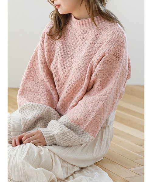 SLURR（スラ―）の「配色カノコ編みニット（再生ポリエステル）（ニット/セーター・レディース・ベージュ/オフホワイト/その他8・FREE）」の16枚目の写真