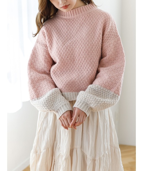 SLURR（スラ―）の「配色カノコ編みニット（再生ポリエステル）（ニット/セーター・レディース・ベージュ/オフホワイト/その他8・FREE）」の17枚目の写真