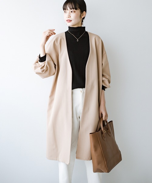 haco!（ハコ）の「【φ】ゆったりアイテムにも楽々羽織れる　ぽんわり袖が大人かわいいライトコート（ノーカラーコート・レディース・ベージュ・LARGE/MEDIUM/SMALL/X-LARGE）」の7枚目の写真