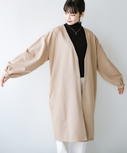 haco!（ハコ）の「【φ】ゆったりアイテムにも楽々羽織れる　ぽんわり袖が大人かわいいライトコート（ノーカラーコート・レディース・ベージュ・LARGE/MEDIUM/SMALL/X-LARGE）」の8枚目の写真