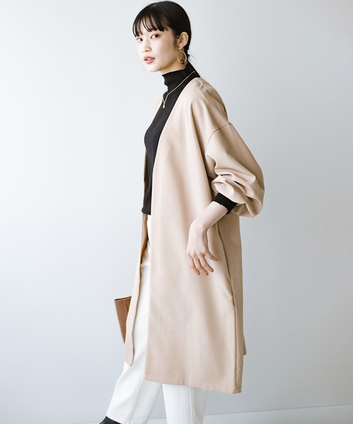 haco!（ハコ）の「【φ】ゆったりアイテムにも楽々羽織れる　ぽんわり袖が大人かわいいライトコート（ノーカラーコート・レディース・ベージュ・LARGE/MEDIUM/SMALL/X-LARGE）」の9枚目の写真