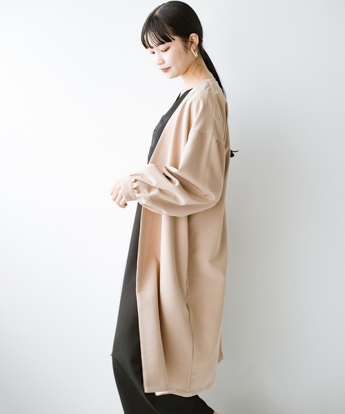 haco!（ハコ）の「【φ】ゆったりアイテムにも楽々羽織れる　ぽんわり袖が大人かわいいライトコート（ノーカラーコート・レディース・ベージュ・LARGE/MEDIUM/SMALL/X-LARGE）」の14枚目の写真