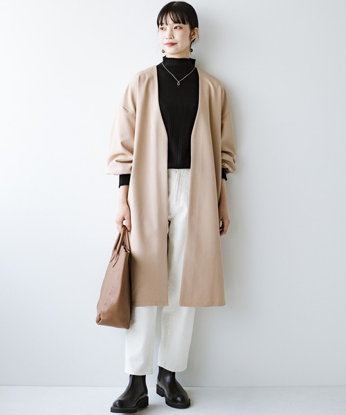 haco!（ハコ）の「【φ】ゆったりアイテムにも楽々羽織れる　ぽんわり袖が大人かわいいライトコート（ノーカラーコート・レディース・ベージュ・LARGE/MEDIUM/SMALL/X-LARGE）」の15枚目の写真