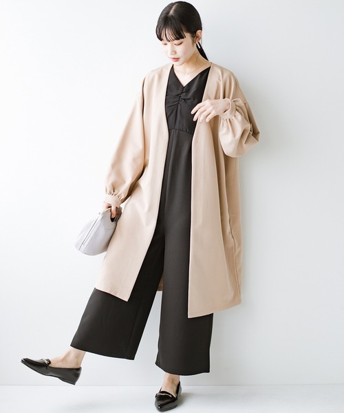 haco!（ハコ）の「【φ】ゆったりアイテムにも楽々羽織れる　ぽんわり袖が大人かわいいライトコート（ノーカラーコート・レディース・ベージュ・LARGE/MEDIUM/SMALL/X-LARGE）」の20枚目の写真