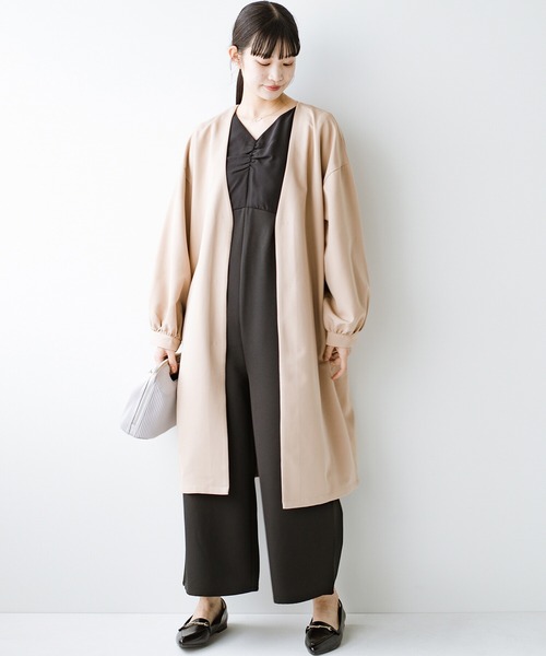 haco!（ハコ）の「【φ】ゆったりアイテムにも楽々羽織れる　ぽんわり袖が大人かわいいライトコート（ノーカラーコート・レディース・ベージュ・LARGE/MEDIUM/SMALL/X-LARGE）」の21枚目の写真