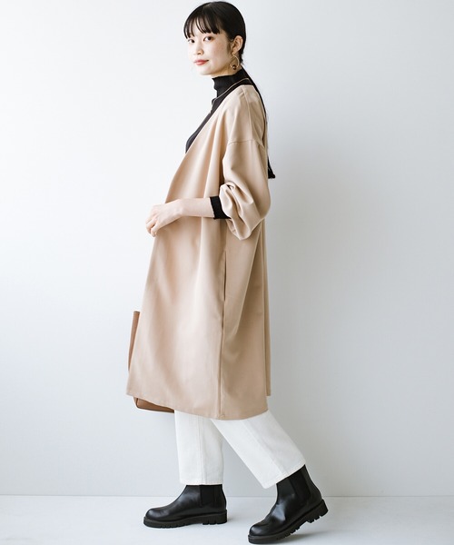 haco!（ハコ）の「【φ】ゆったりアイテムにも楽々羽織れる　ぽんわり袖が大人かわいいライトコート（ノーカラーコート・レディース・ベージュ・LARGE/MEDIUM/SMALL/X-LARGE）」の16枚目の写真