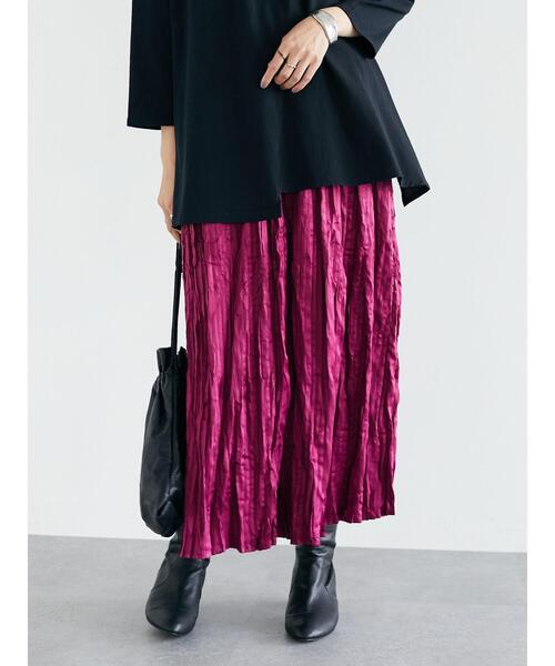 CRAFT STANDARD BOUTIQUE（クラフトスタンダードブティック）の「サテンプリーツスカート　＊（スカート・レディース・グレイッシュベージュ/ベージュ系その他3/ピンク系その他2/サックスブルー系1/ブルー・FREE）」の6枚目の写真