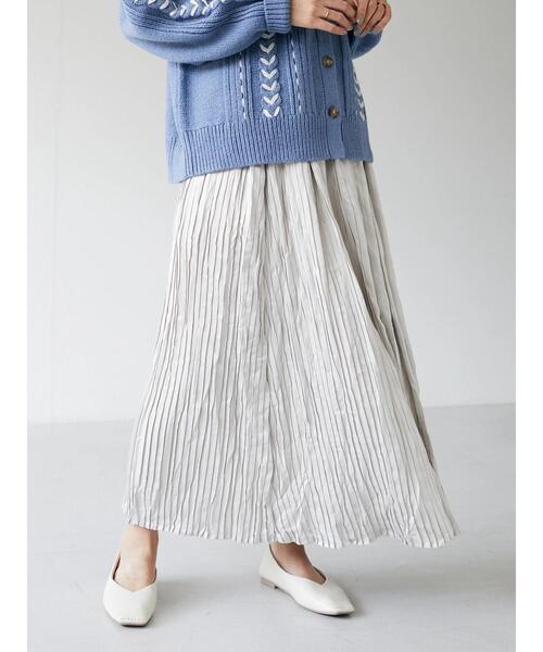 CRAFT STANDARD BOUTIQUE（クラフトスタンダードブティック）の「サテンプリーツスカート　＊（スカート・レディース・グレイッシュベージュ/ベージュ系その他3/ピンク系その他2/サックスブルー系1/ブルー・FREE）」の12枚目の写真