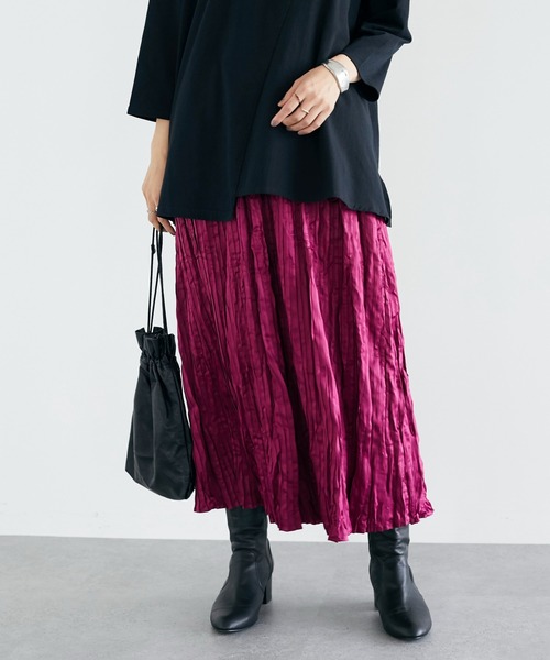 CRAFT STANDARD BOUTIQUE（クラフトスタンダードブティック）の「サテンプリーツスカート　＊（スカート・レディース・グレイッシュベージュ/ベージュ系その他3/ピンク系その他2/サックスブルー系1/ブルー・FREE）」の5枚目の写真