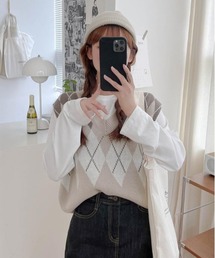 SONA | SONYUNARA Vネックアーガイルニットベスト(ベスト)