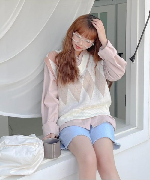 SONA（ソナ）の「SONYUNARA Vネックアーガイルニットベスト（ベスト・レディース・スカイブルー/ブラック/ベージュ/アイボリー・FREE）」の13枚目の写真